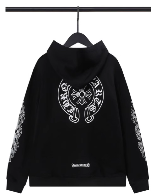 Chrome Hearts Horseshoe Floral Cross-Sleeve Zip-Up Hoodie