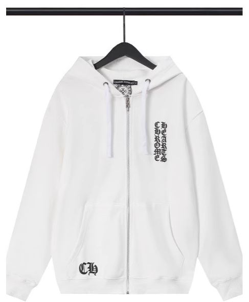 Chrome Hearts Vertical White Zip Up Hoodie