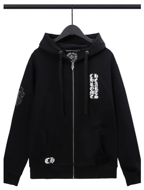 Chrome Hearts Vertical Logo Zip Up Hoodie