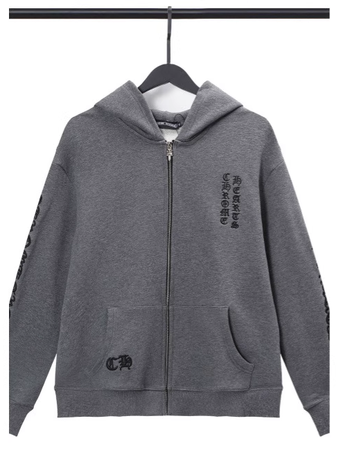 Chrome Hearts Vertical Gray Zip Up Hoodie