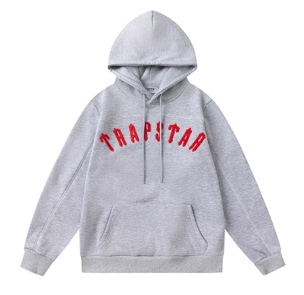 TRAPSTAR Irongate Chenille Arch Grey/Red Hoodie