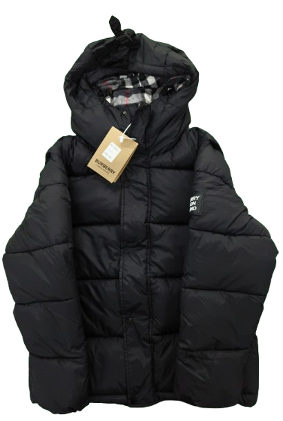 Burberry Black Pattern Hooded Puffer Jacket